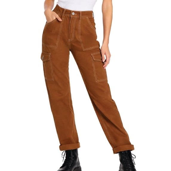 Womens High Rise Skinny Fit Cuffed Cargo Carpenter Pants