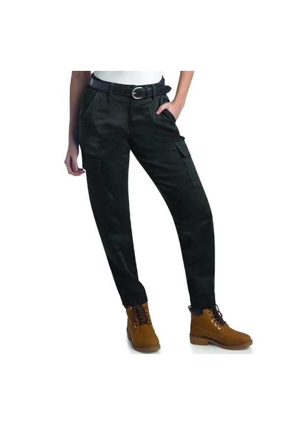 Womens Cargo Pants - Cotton Twill High Rise Casual Jogger Work Pants with Pockets & Elastic Bottom