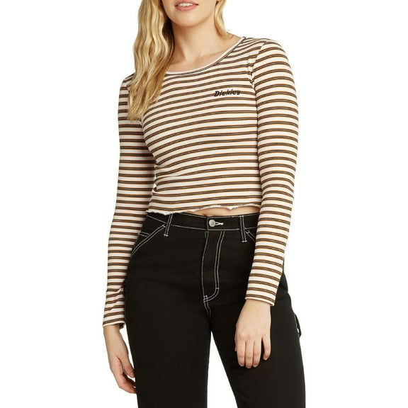 Dickies Womens Juniors Striped Cropped Pullover Top