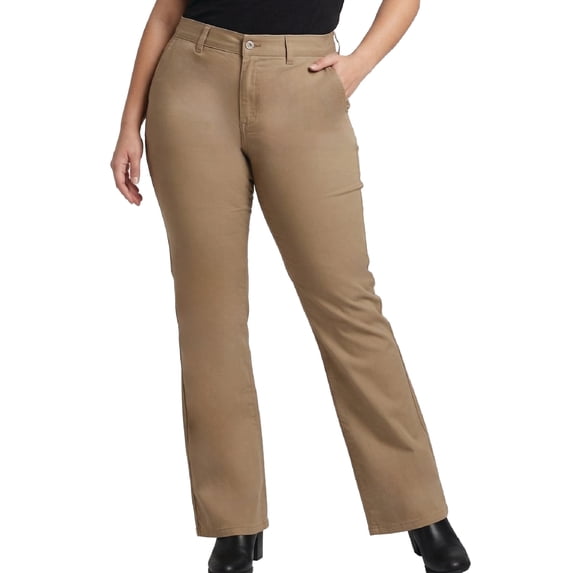 Dickies Womens Plus Size Work Pants - Mid Rise Slim Fit Bootcut Leg Business Casual Trousers Pants for Women