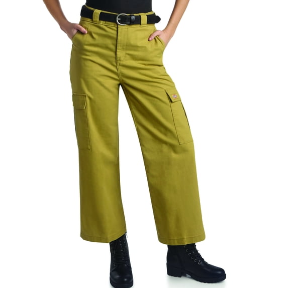 Dickies Womens Regular Fit High Waisted Wide Leg Cargo Pants, Size 4, Stonewashed Dark Khaki