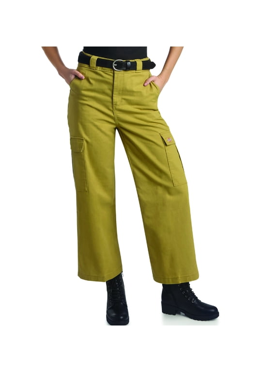 Womens Regular Fit High Waisted Wide Leg Cargo Pants, Size 6, Stonewashed Dark Khaki