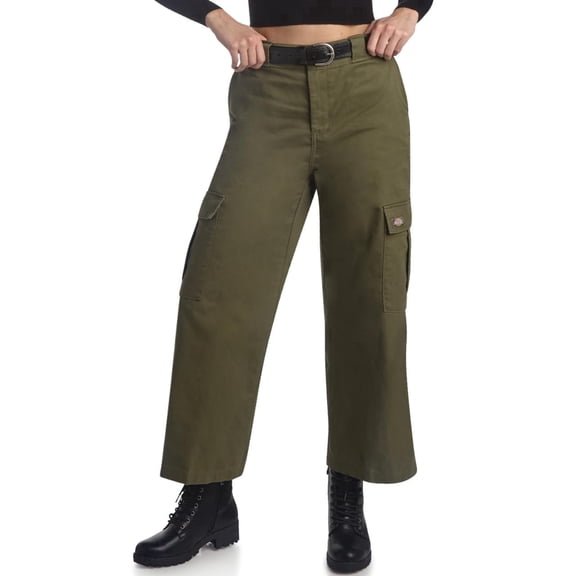 Dickies Womens Wide Leg Cargo Pants - Regular Fit High Waisted Casual Pants for Women Fashion