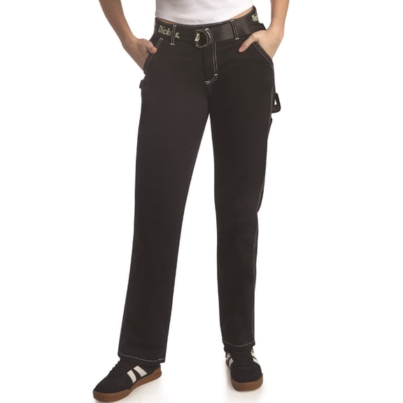 Dickies Womens Work Pants - High Waist Women Carpenter Pants Relaxed Fit with Belt & Utility Pockets