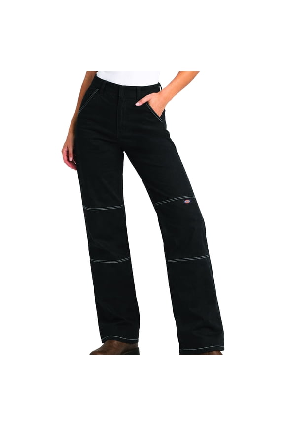 Womens Work Pants - High Waisted Relaxed Fit Contrast Stitch Casual Double Knee Womens Pants