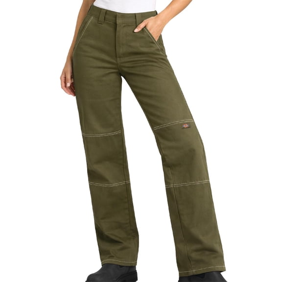 Dickies Womens Work Pants - High Waisted Relaxed Fit Contrast Stitch Casual Double Knee Womens Pants