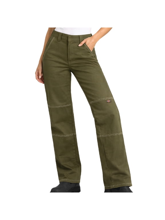 Womens High Waisted Double Knee Work Pants, Runs Small