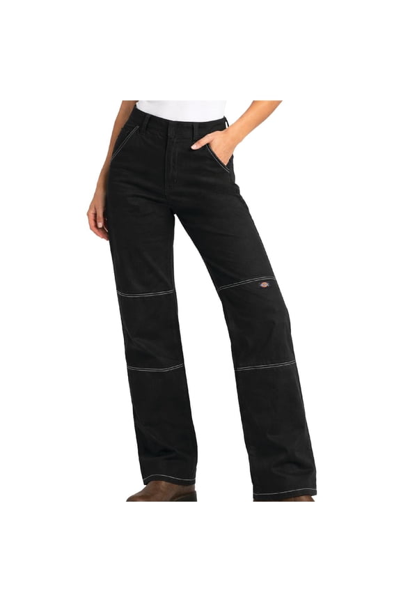 Womens Work Pants - High Waisted Relaxed Fit Contrast Stitch Casual Double Knee Womens Pants