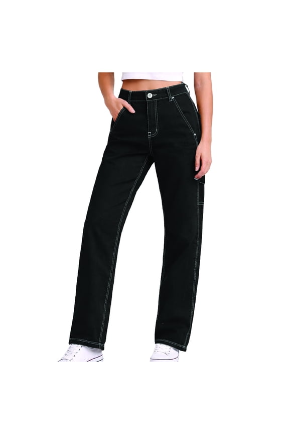 Womens Work Pants - Twill Cotton Slim Fit Roll Hem Carpenter Pants for Women with Pockets