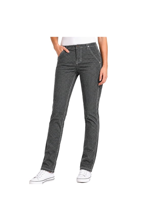Womens Work Pants - Twill Cotton Slim Fit Roll Hem Carpenter Pants for Women with Pockets