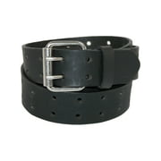 Work Belt for Men - Leather with Double Prong Buckle for Jeans and Heavy Duty Construction