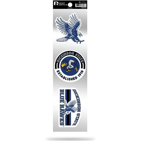 Dickinson State Blue Hawks Triple Retro Throwback Spirit Decals Flat Vinyl Auto Home Sticker Sheet University of