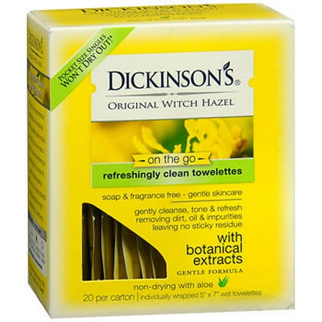 Dickinson's Original Refreshingly Clean Facial Wipes Towelettes, Witch Hazel and Aloe, 20 Ct