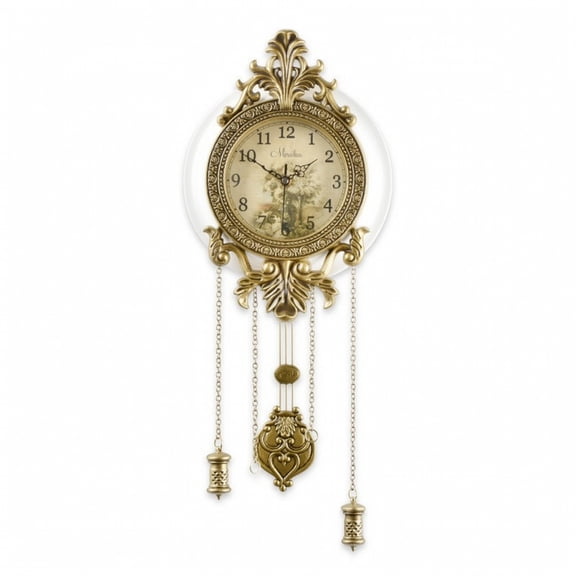 Dickly 1 White Pendulum Wall Clock 59 Cm Height Carved Ornamental Top Glass Covered Dial Battery Powered for Living Room Hallway Entryway