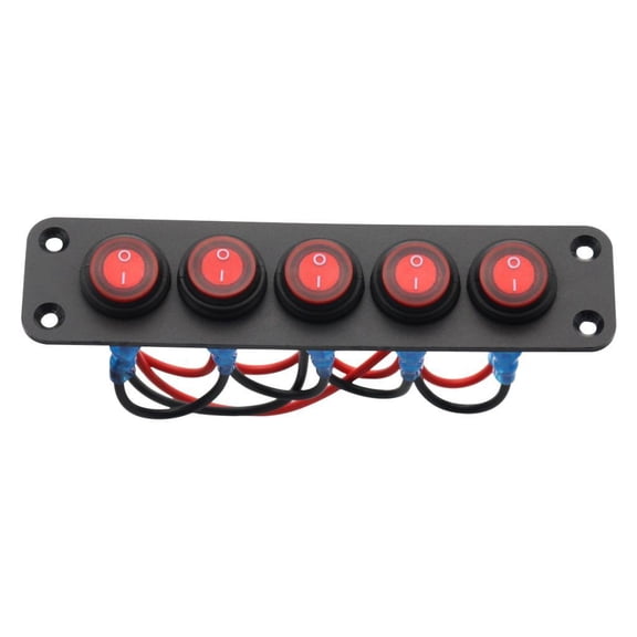 Dickly 12V Rocker Switch Panel Multifunctional Red LED Waterproof Durable On Off 5 Gang