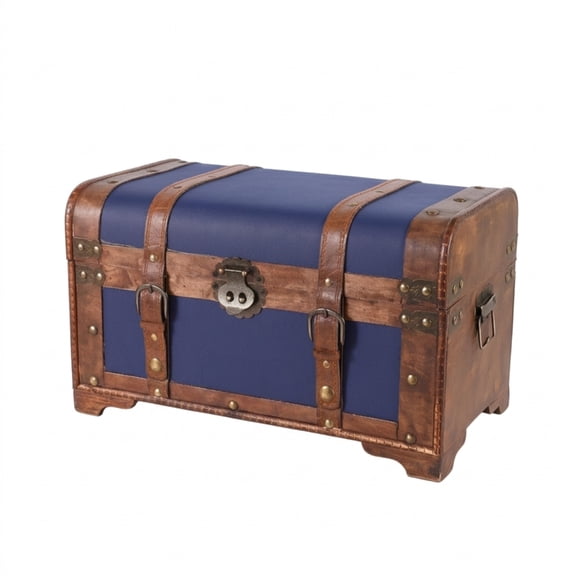 Dickly 2 Pack Decorative Wooden Storage Trunk Retro Keepsake Box with Buckle Trim for Photography Vintage Props