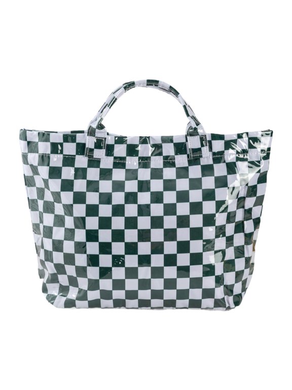 Beach Case Grocery Bag Grid Work Tote for Travel Vacation Errands Shopping Study Green White