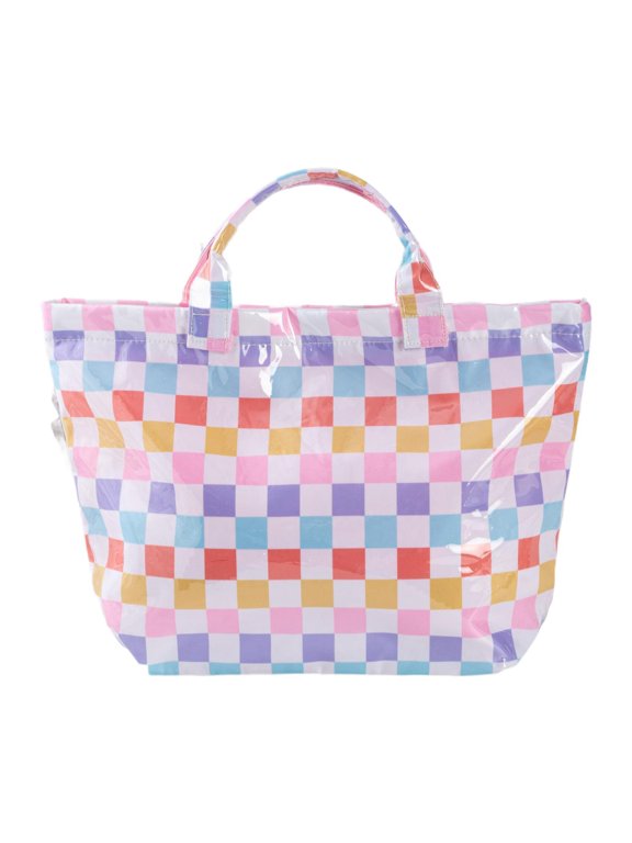 Beach Case Grocery Bag Grid Work Tote for Travel Vacation Errands Shopping Study Rainbow