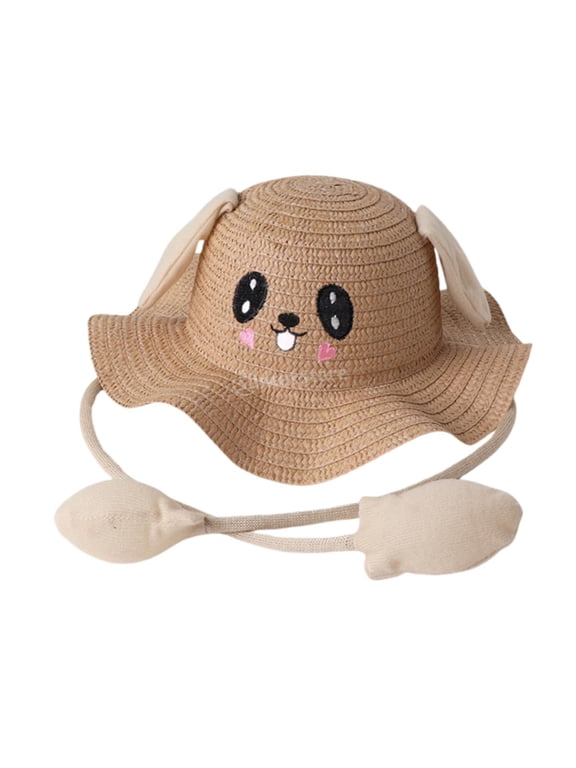 Bunny Straw Hat Caps Trendy Cute Big Eaves Hat for Outdoor Spring Holidays Beach Khaku