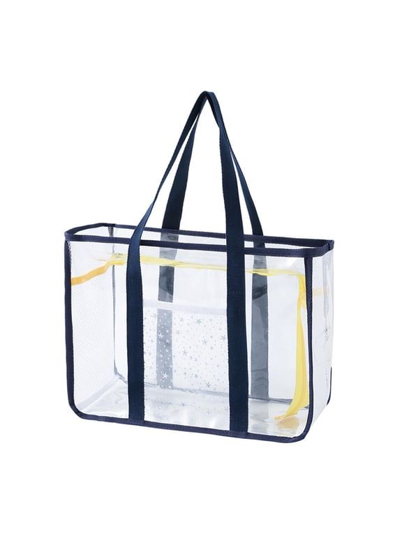Clear Tote Bag Beach Tote Zipper Closure Casual PVC Women Handbag Clear Shoulder Dark Blue