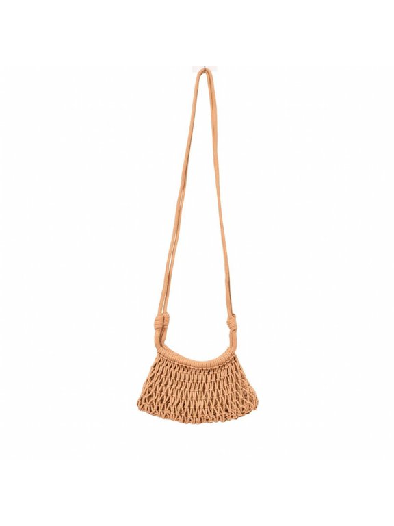 Crochet Handbag Woven Shoulder Bag Purse Airy Hollow Pattern Cotton Compact Carry for Adult Women Travel Beach and Shopping