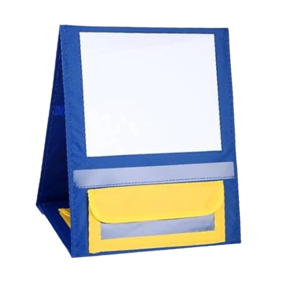 Dickly Desktop Pocket Chart Stand Dry Erase Portable Reusable Foldable Table Top White Blue