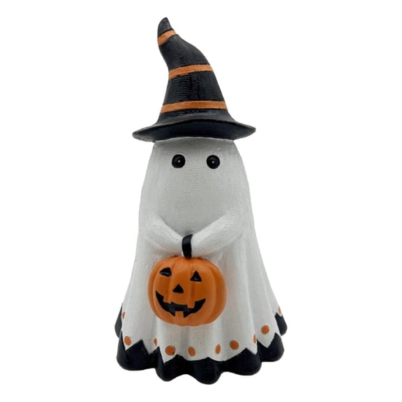 Dickly Halloween Evil Statue Holding Pumpkin Resin Figurine Ornament with Witch Hat for
