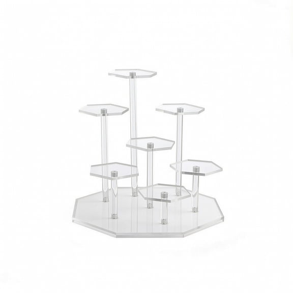 Dickly Multi Level Display Stand Acrylic Perfume Organizer Hexagonal Tiers Clear Sturdy Build for Collectors Retailers Vanity Bathroom Bedroom