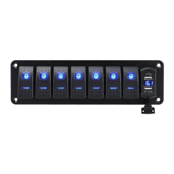 Dickly Rocker Switch Panel 4.2A Double USB Charger Voltmeter for Car Boat Marine 8 Gang