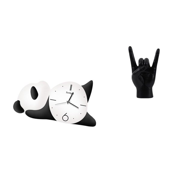 Dickly Wall Clock Panda Creative Modern Figure Home Decor Sculpture Rock Gesture Statue Resin Density Board Glass Artwork Suitable for Gift Giving Room Office Cafe Restaurant Hotel Apartment