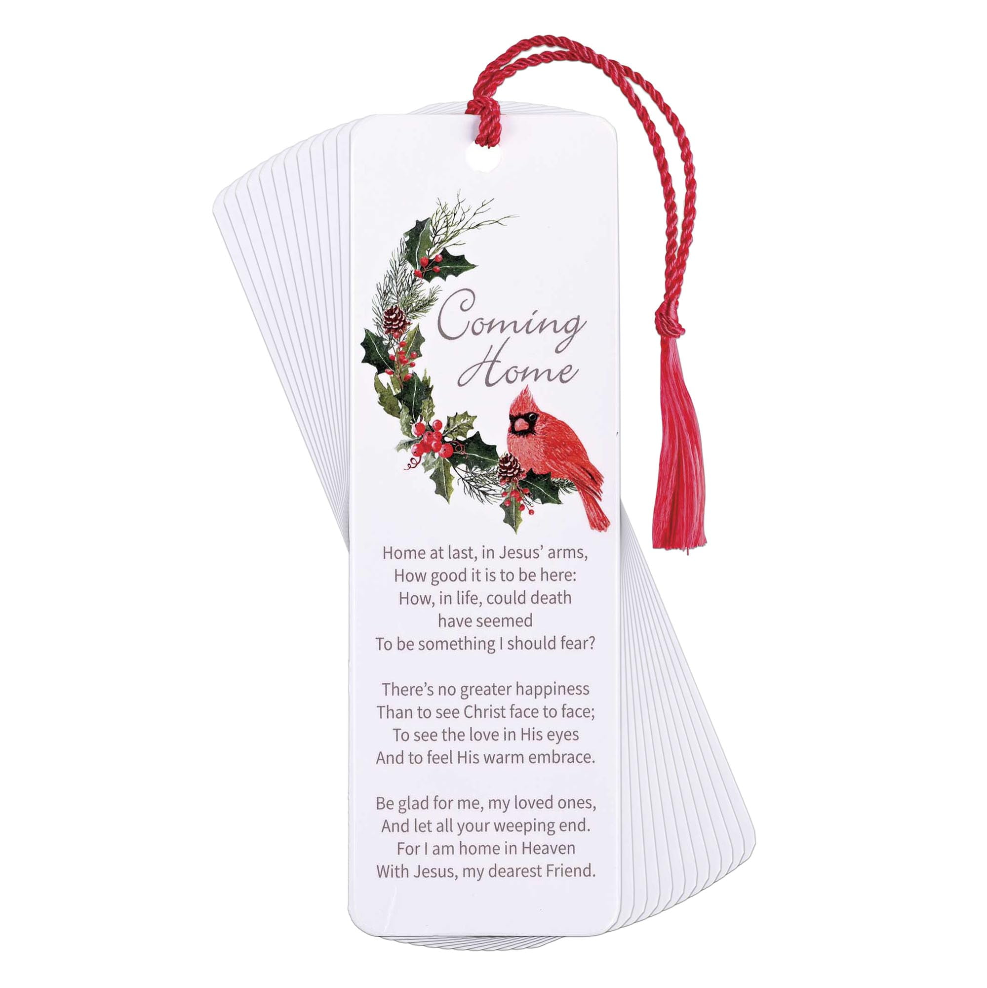 Dickson's Cardinal - Coming Home My Dearest Friend - White/Red 6 x 2 Inch Paper/Tassel Place Holder Bookmark; Package of 12
