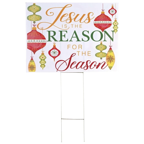 Dickson's Jesus Is The Reason For The Season - Ornament Design - 24 x 18 Inch Multicolor Corrugated Plastic Outdoor Yard Sign with Stake