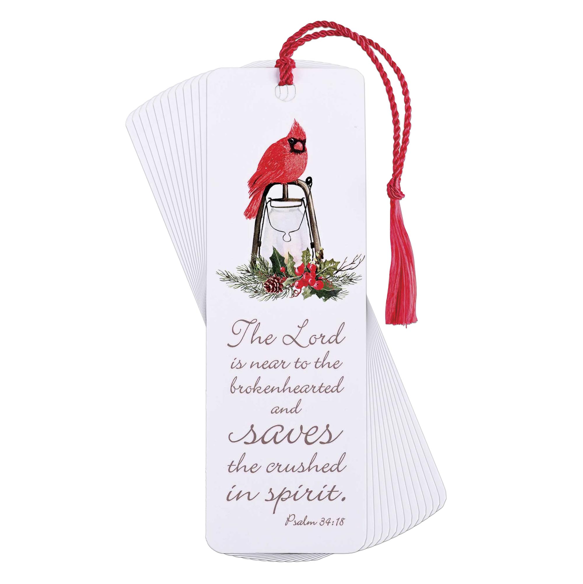 Dickson's The Lord Is Near The Brokenhearted - Psalm 24:18 - White/Red 6 x 2 Inch Paper/Tassel Place Holder Bookmark; Package of 12