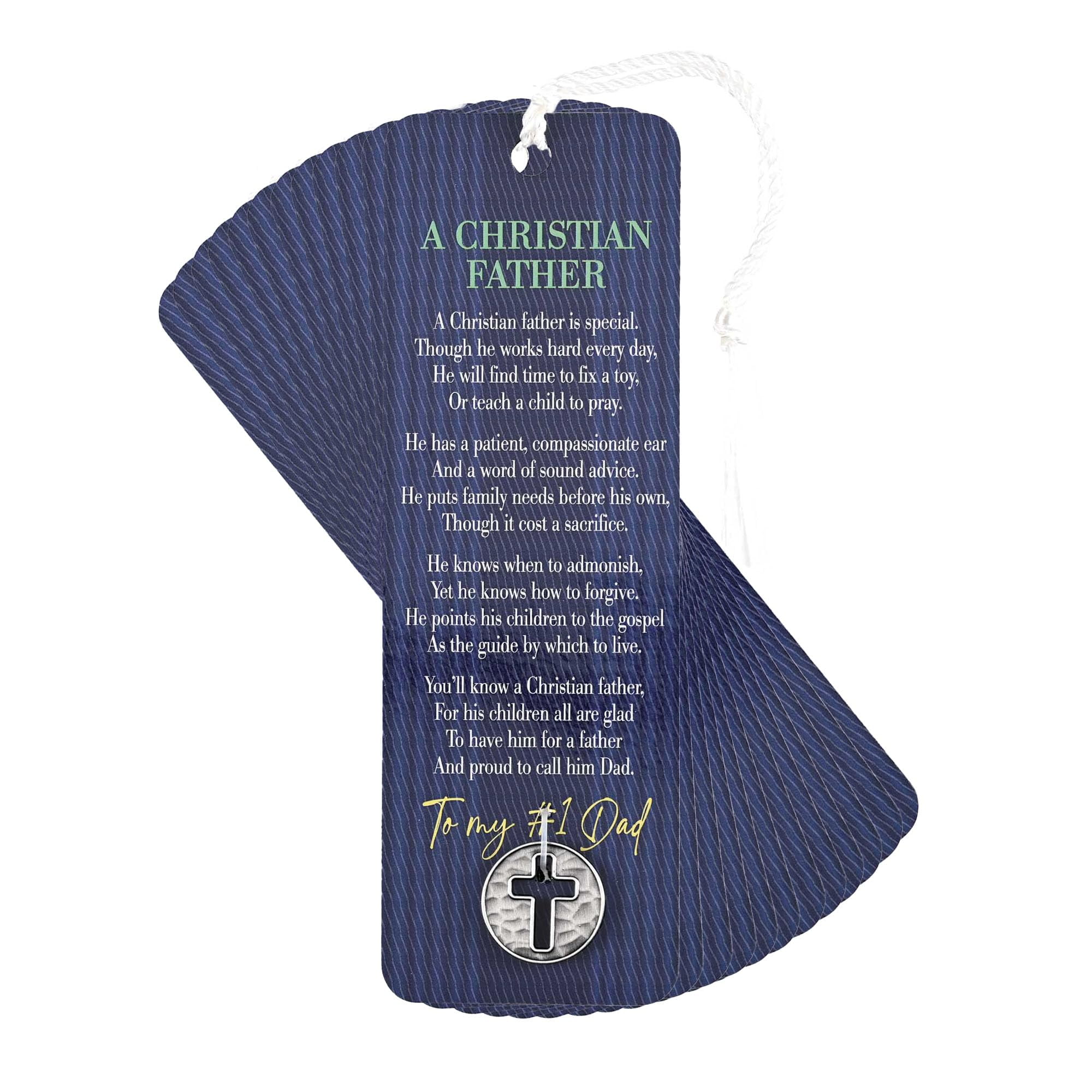 Dicksons A Christian Father - to My #1 Dad, Blue 6 x 2 Inch Paper Tassel Bookmark with Coin; Pack of 15