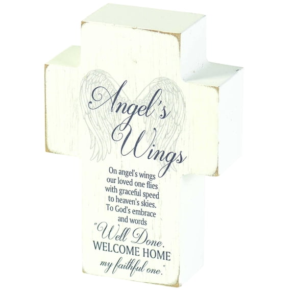 Dicksons Angel's Wings Bereavement White 4 x 3 MDF Table Top Block Cross