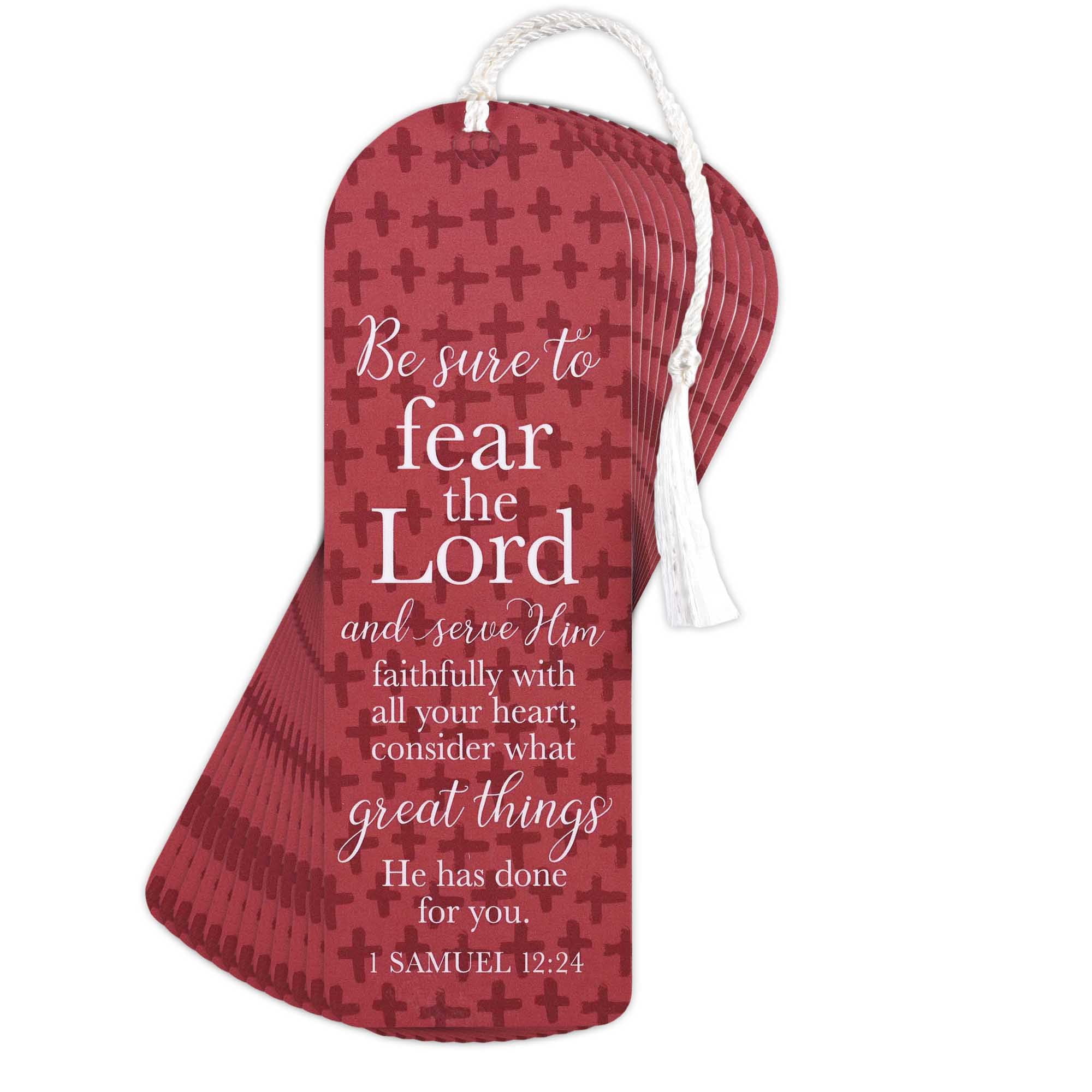 Dicksons BKMTL-482 Fear and Serve The Lord Red and White 2 x 6 Inch Paper and Tassel Place Keeper Bookmark Pack of 12