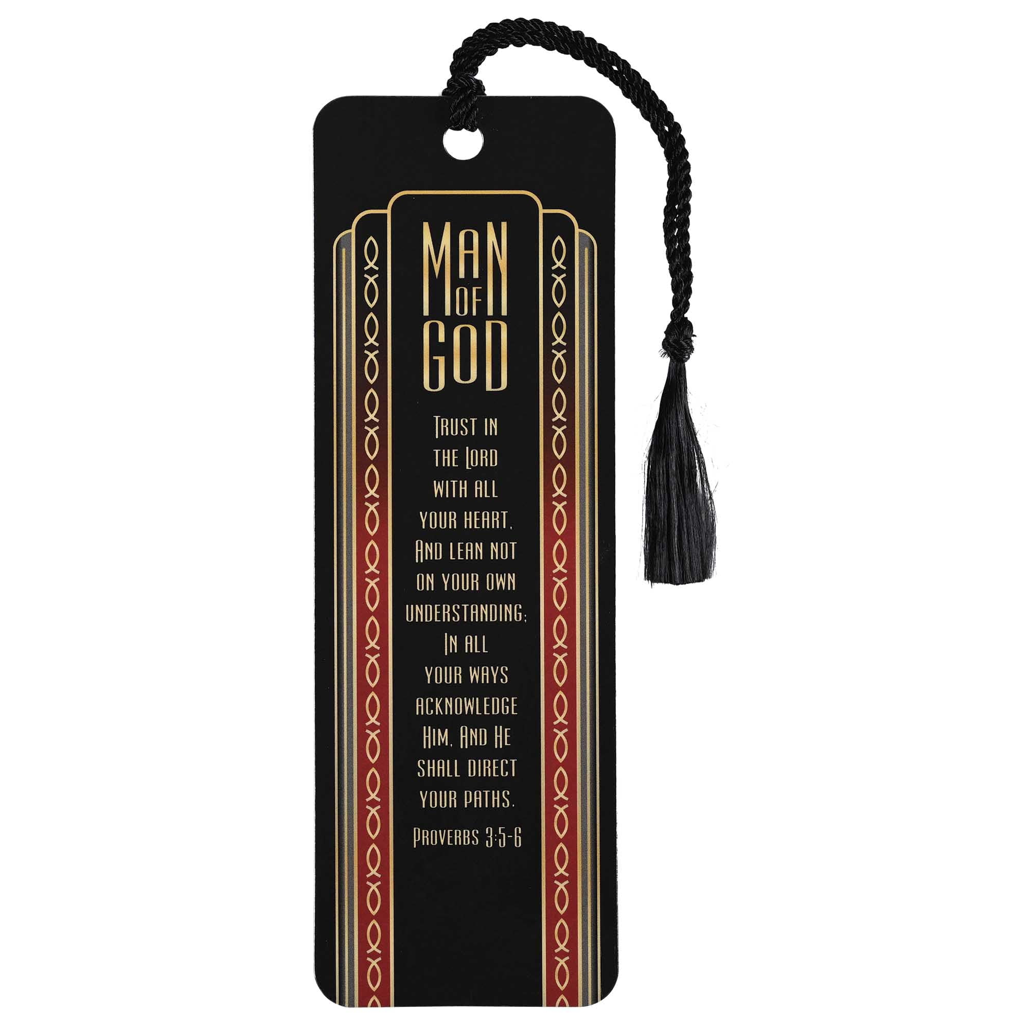 Dicksons BKMTL-498 Man of God Trust with All Your Heart Black and Red 2 x 6 Paper and Tassel Encouraging Tassel Bookmark, Pack of 12
