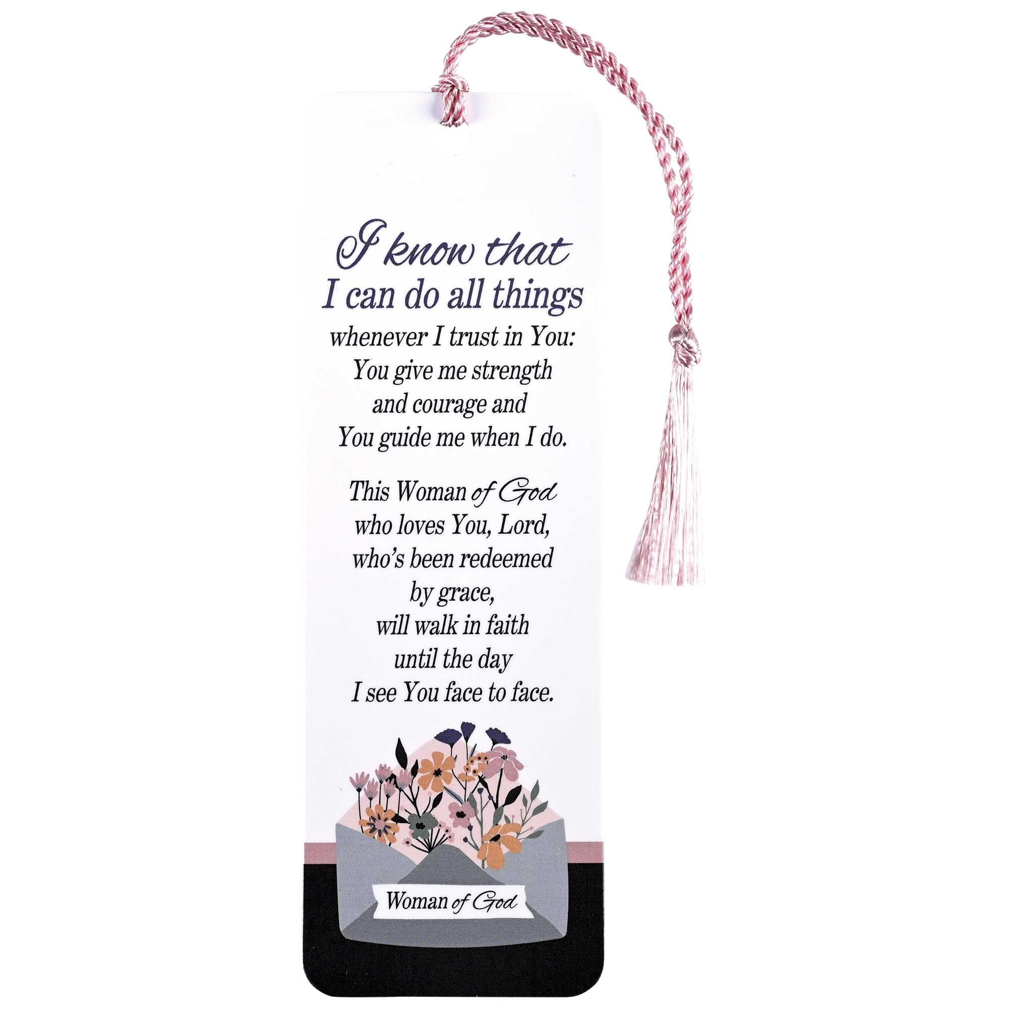 Dicksons BKMTL-500 I Know That I Can Do All Things Whenever I Trust in You White and Pink 2 x 6 Paper and Tassel Encouraging Tassel Bookmark, Pack of 12