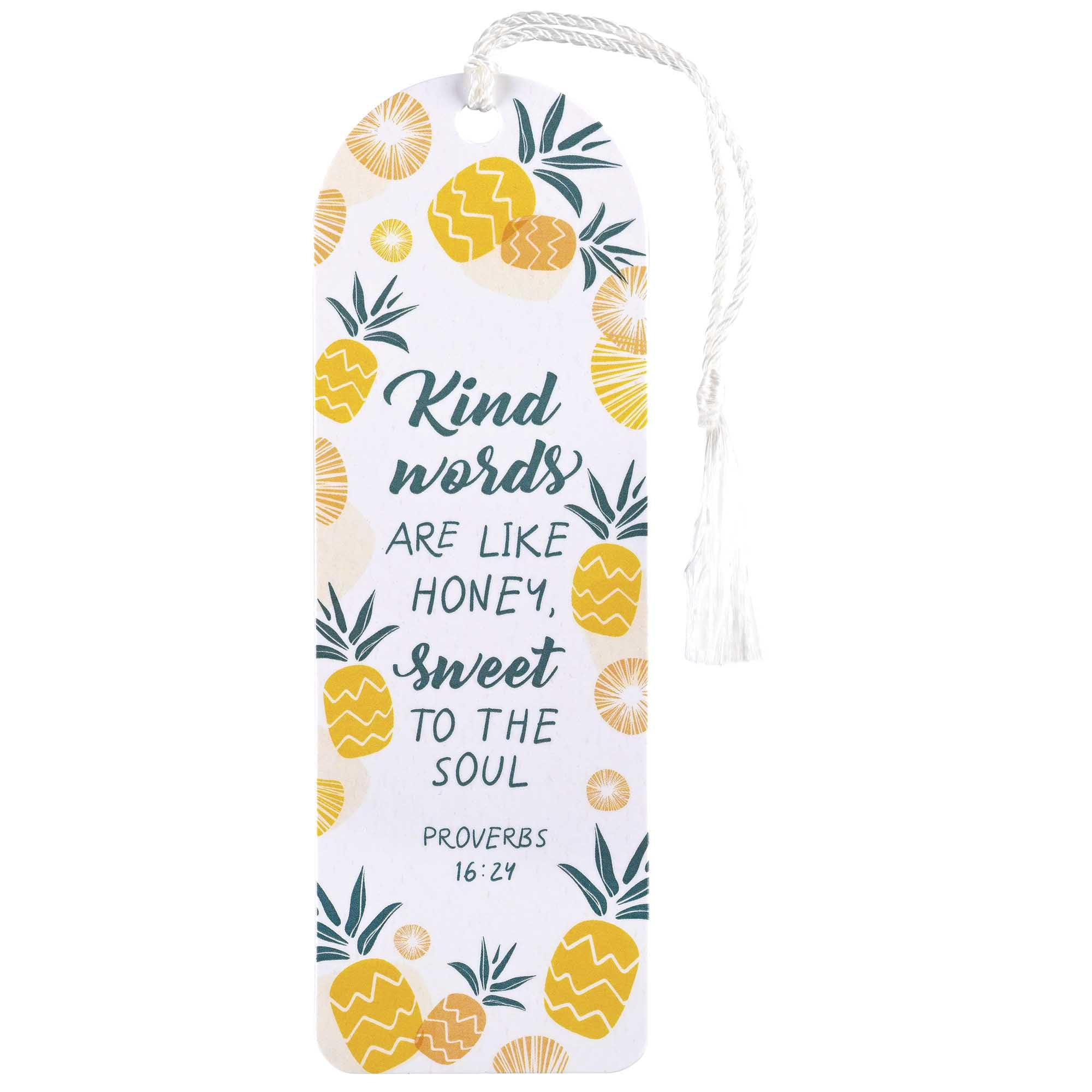 Dicksons BKMTL-516 Kind Words are Like Honey Sweet to The Soul Sunshine Yellow and White 2 x 6 Paper and Tassel Curved Top Encouraging Tassel Bookmark, Pack of 12