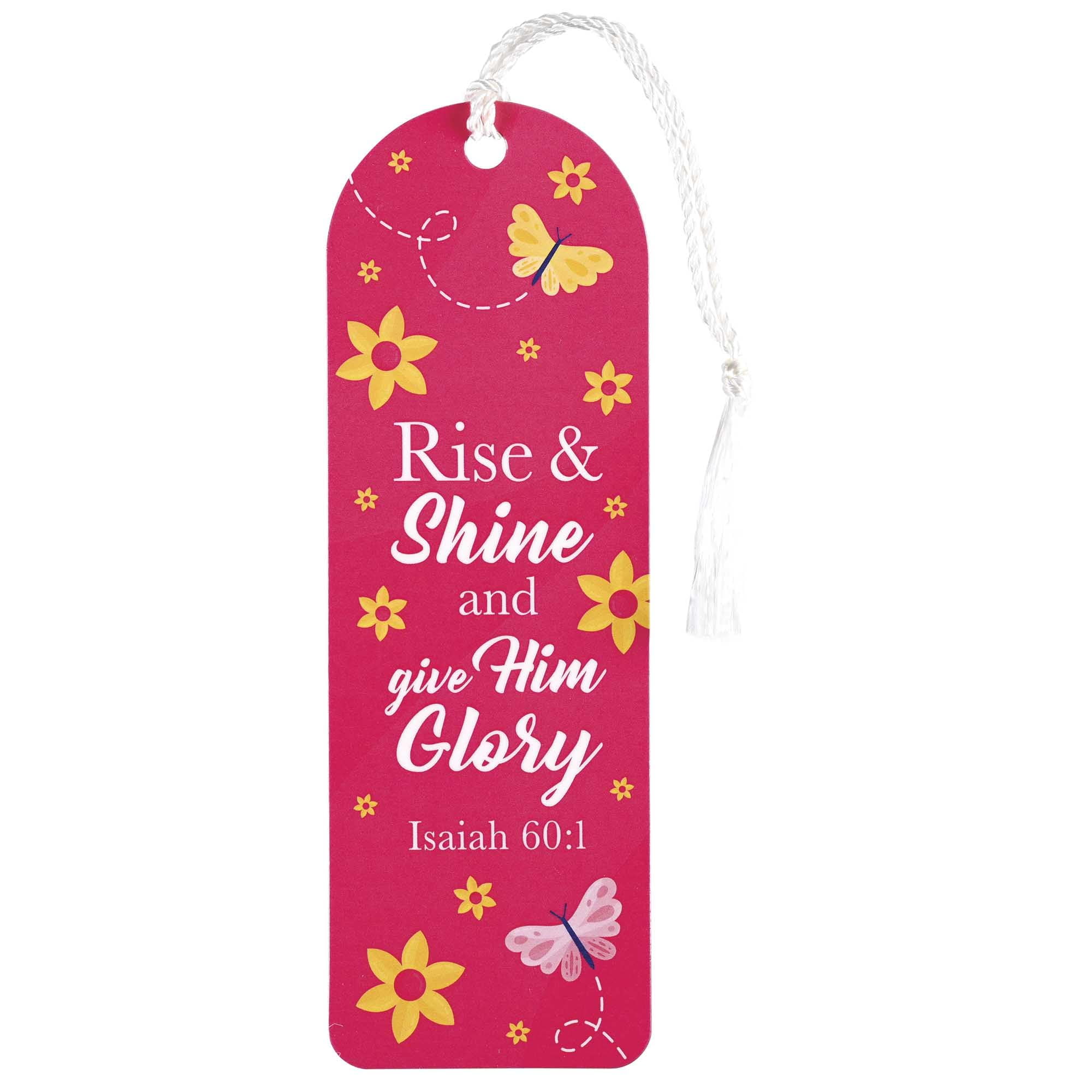 Dicksons BKMTL-518 Rise and Shine and Give Him Glory Hot Pink and Soft Yellow 2 x 6 Paper and Tassel Curved Top Encouraging Tassel Bookmark, Pack of 12