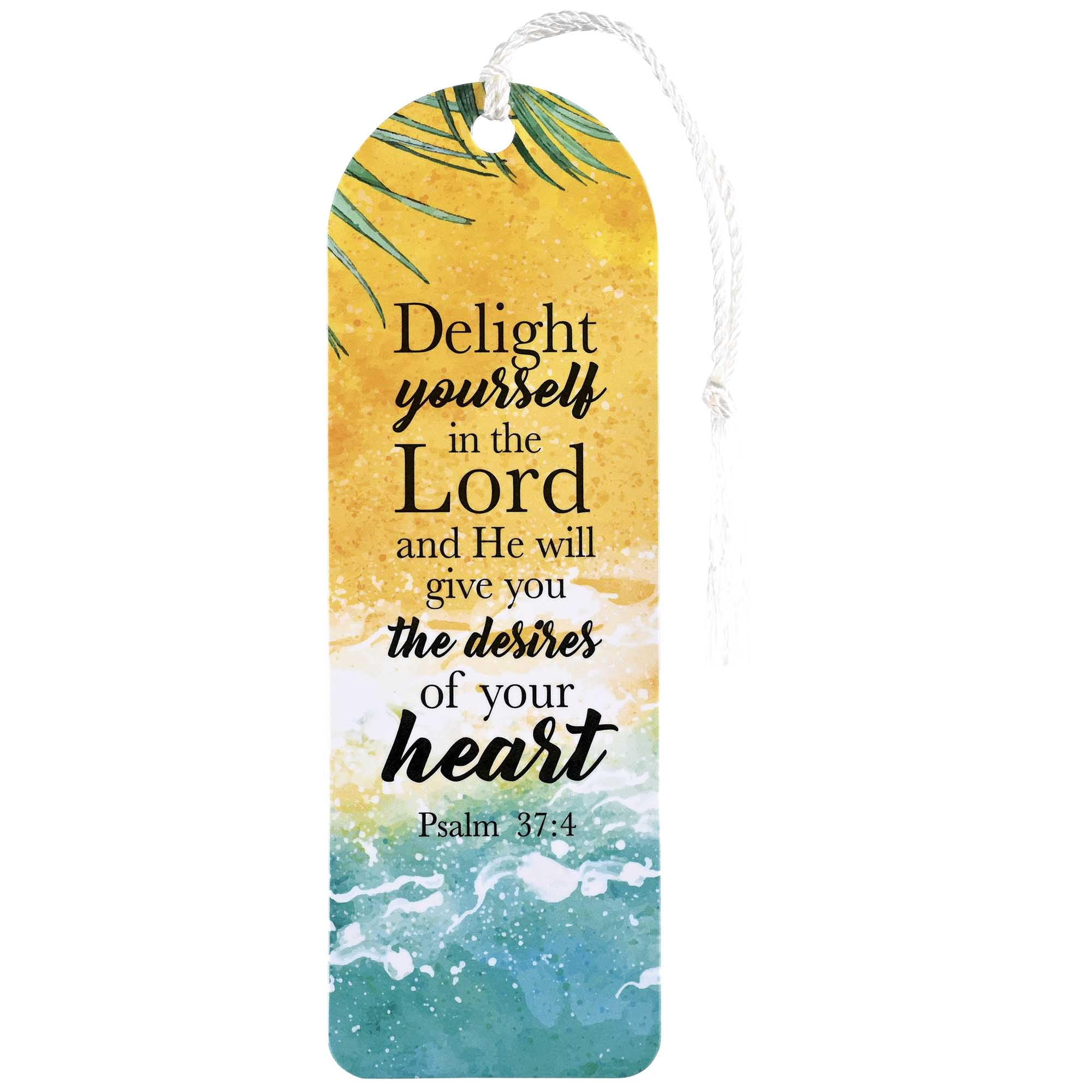 Dicksons BKMTL-519 He Will Give You The Desires of Your Heart Delight Sunshine Yellow and Sea Blue 2 x 6 Paper and Tassel Curved Top Encouraging Tassel Bookmark, Pack of 12