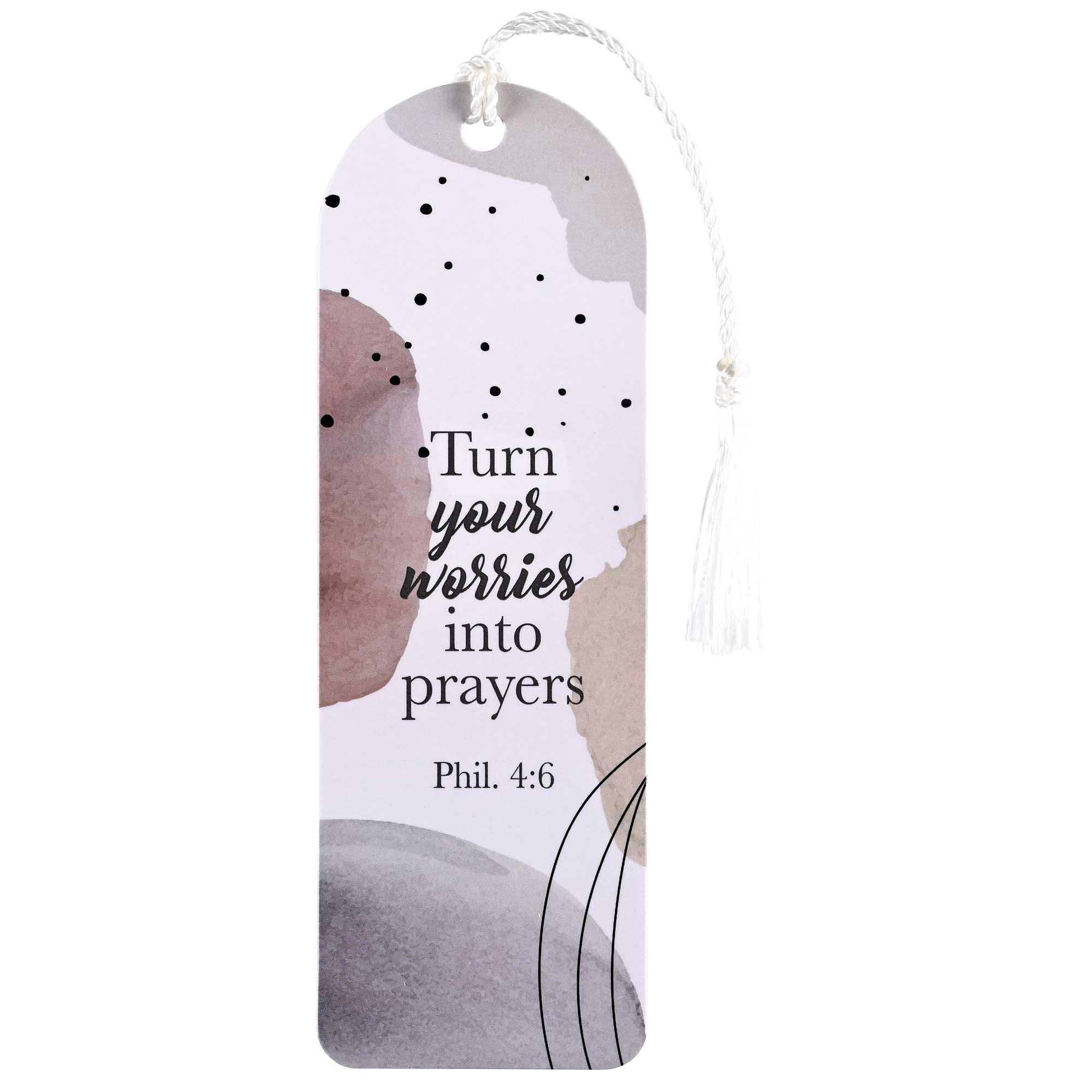 Dicksons BKMTL-522 Turn Your Worries Into Prayers Pink Watercolor 2 x 6 Paper and Tassel Curved Top Encouraging Tassel Bookmark, Pack of 12