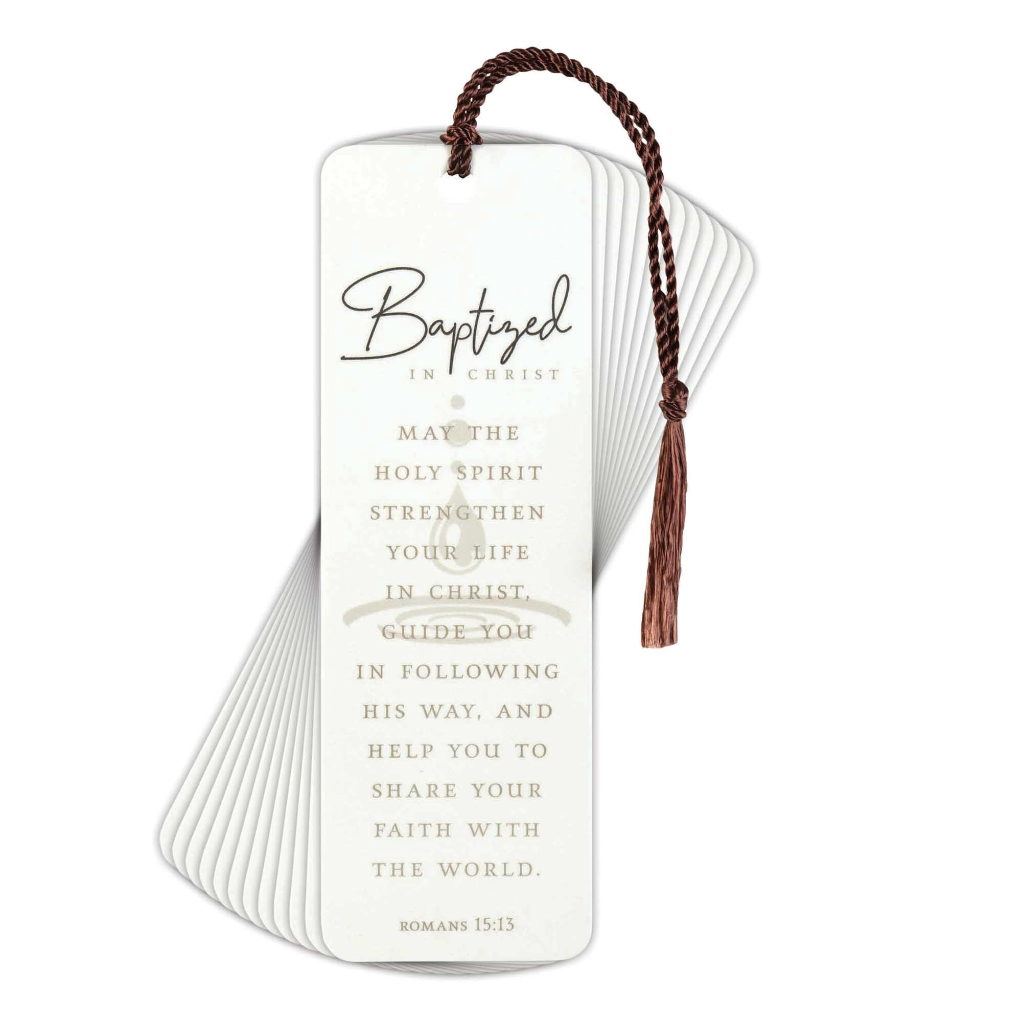 Dicksons Baptized Decorative Woodgrain Finish White 6 x 2 Paper and Tassel Tassel Cord Decoration Bookmark Pack of 12