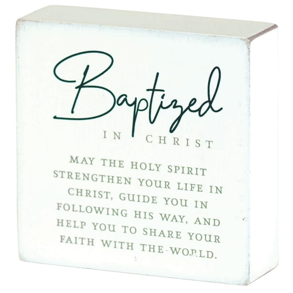 Dicksons Baptized Double Sided Encouraging Verse Customizable Distressed Finish White 3 x 3 MDF Mini Tabletop Plaque