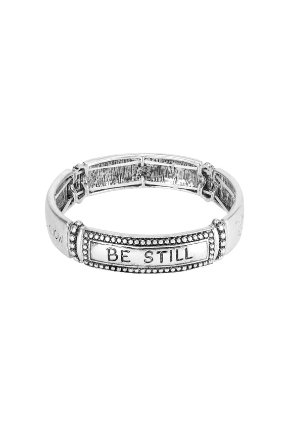 Be Still Bordered and Smooth Engraved Tile Stretch Bracelet