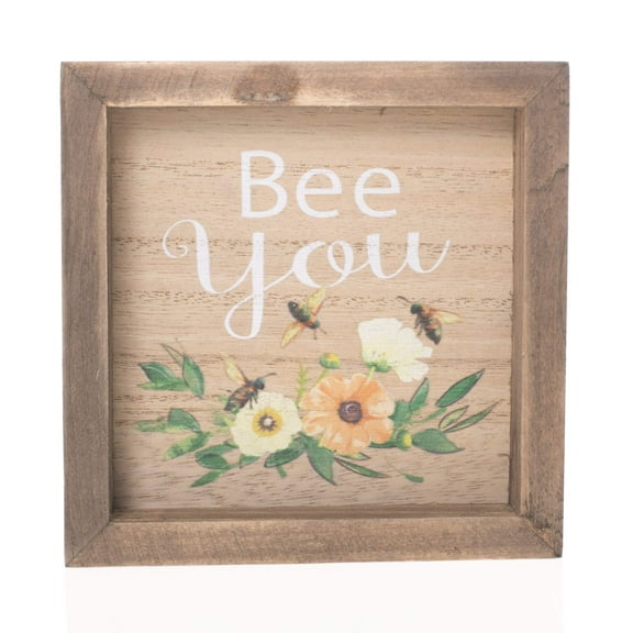 Dicksons Bee You Honey Bees and Flowers Rustic 5 x 5 Wood Tabletop Plaque