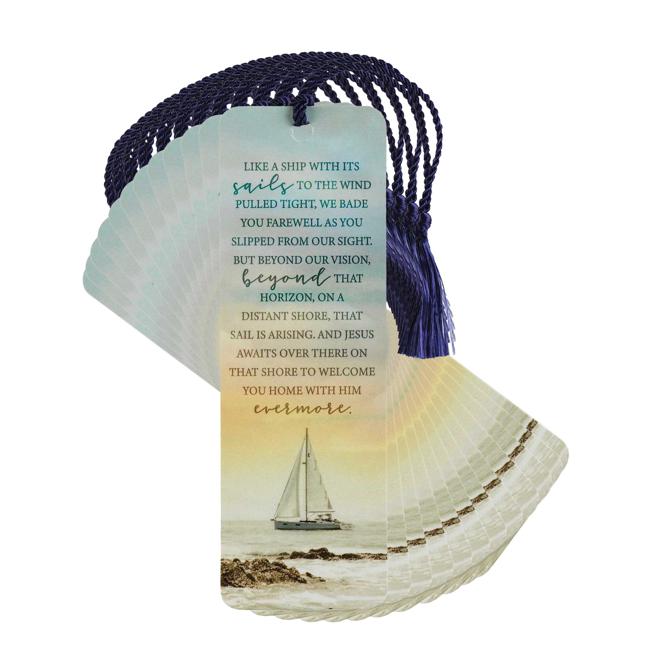 Dicksons Bereavement Poem Ship with Sails Blue 6 inch Paper Tussled Bookmark Pack of 12