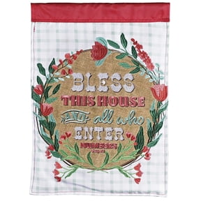 Dicksons Bless This House And All Who Enter Numbers 6:24-26 18 x 13 Inch Polyester Weather Resistant Embroidered Double-Sided Outdoor Garden Flag