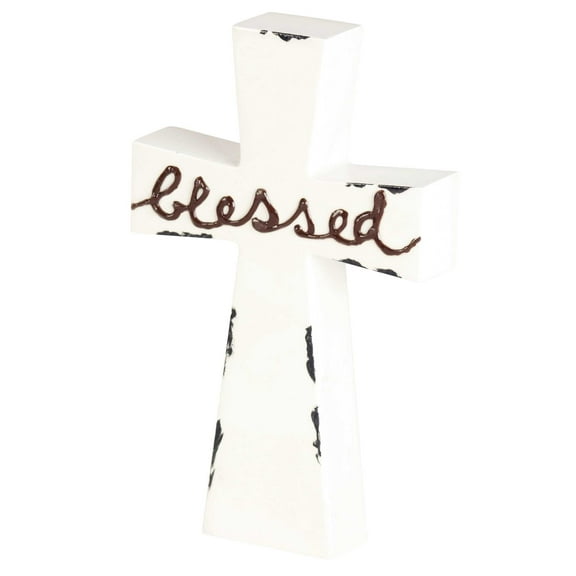 Dicksons Blessed Distressed White Enamel Look 7 inch MDF Tabletop Cross