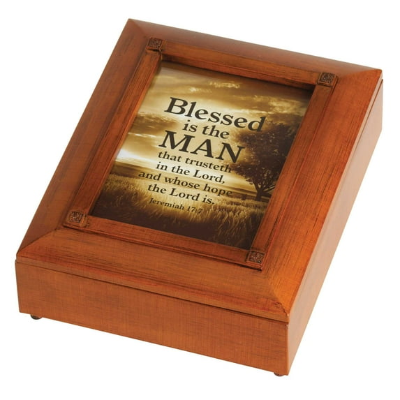 Dicksons Blessed Is Man Trusts Lord Walnut Finish Polymer Jewelry Box